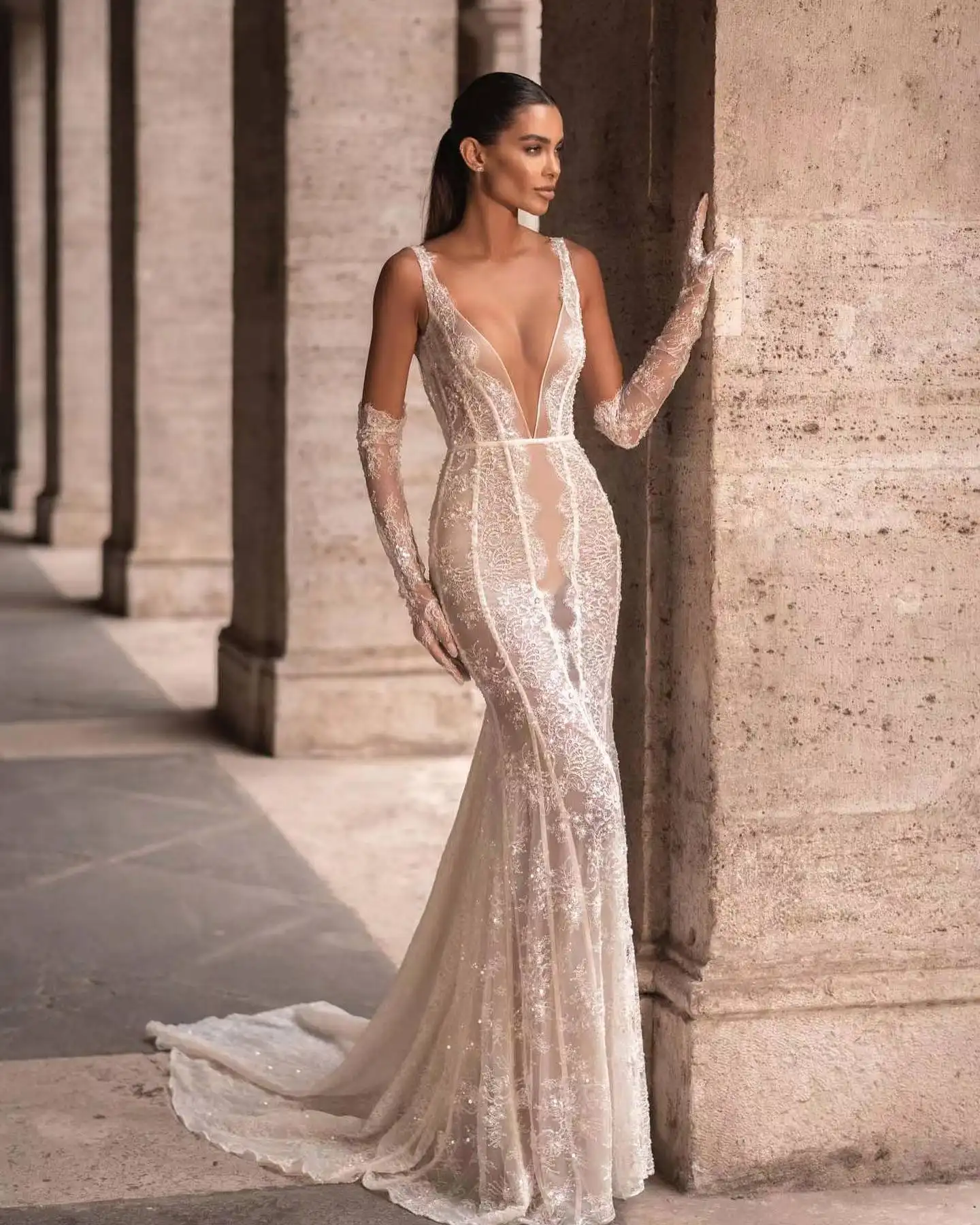 ED2562 Kimshein Bodycon Lace Slip Dress con perla Sexy Backless vestido de novia vestidos de noche mujer señora elegante