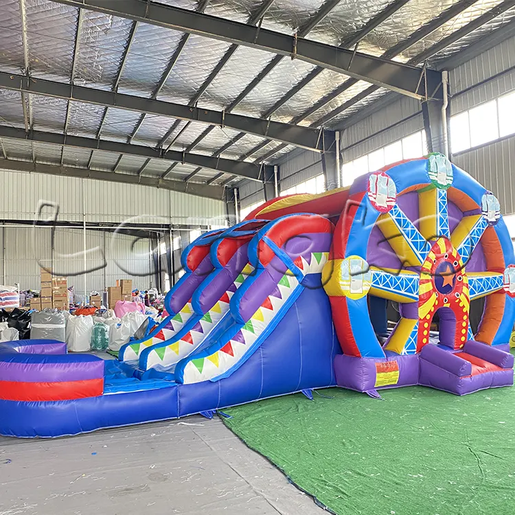 O parque inflável do temático do diversão da roda do ferris castelo de bouncy com castelo do escorregamento de água para a venda