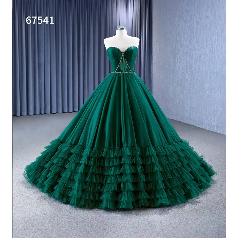 Femme Sleeveless Elegance Quinceanera Ball Gown Arabic Lady Emerald Green Formal Vestido Festa Prom Dresses Birthday Party Wear