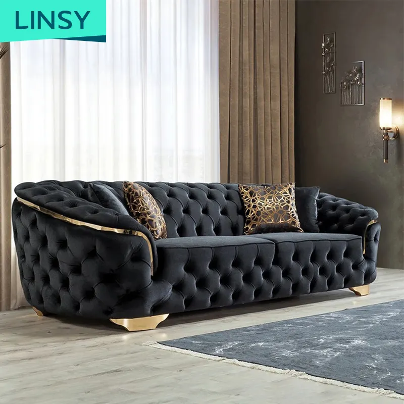 Linsy-sofá de esquina de terciopelo para interiores, conjunto de sofás de tela de alta calidad, color negro y azul, 3 asientos, RBJ8K