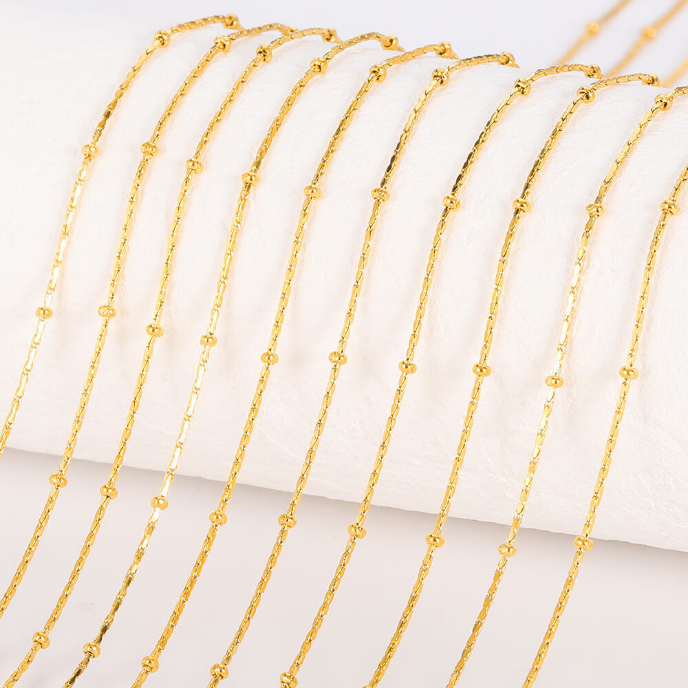 0.8mm de grosor con cadena de bolitas redondas - Dorado