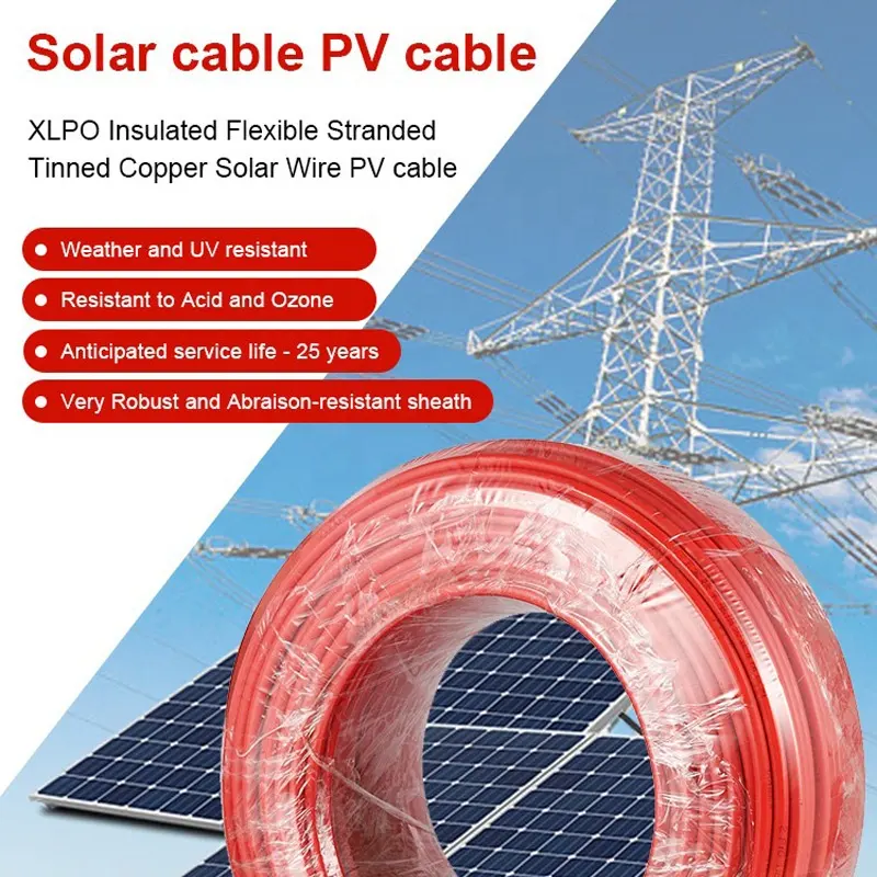 Yanmaz tüv kırmızı siyah 2.5mm2 4mm2 6mm2 10mm2 kalaylı bakır invertör dc pil pv güneş kablosu