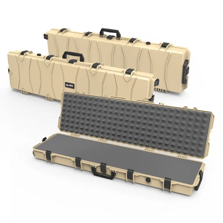 GLARY tan kotak wadah pistol taktis, wadah plastik keras untuk senjata dengan roda penyimpanan pelindung IP67 tahan air