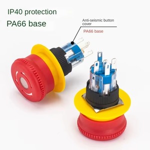 Interruttore a pulsante rotante di arresto di emergenza illuminato rosso 220V luce a pulsante con cavo in plastica 3A Max. Corrente 1 no1nc combinazione 22mm - Product Image 3