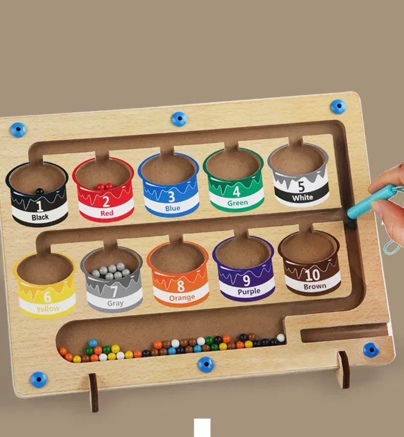 Juguetes Montessori para niños pequeños a juego de conteo preescolar Bb, bolas y varillas magnéticas, tablero de laberinto de colores y números magnéticos