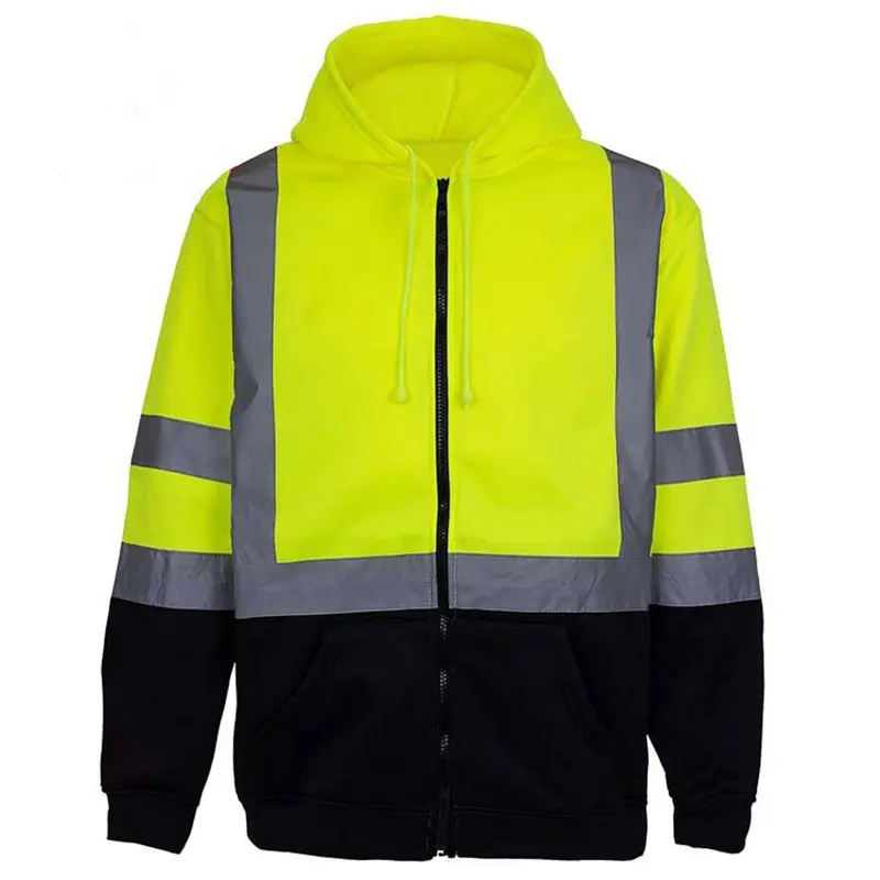 Áo Khoác Có Mũ Hi Vis Chống Cháy Phản Quang Phía Trước Có Khóa Kéo Bằng Lông Cừu Dệt 11.2Oz Tùy Chỉnh