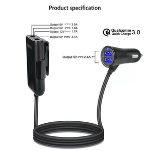 Qc3.0 Fast Charge Car <strong>One</strong> for Four 4 Port Usb Mobile Phone <strong>Charger</strong> Car Front and Rear Back Clip Usb Car <strong>Charger</strong> - Product Image 2