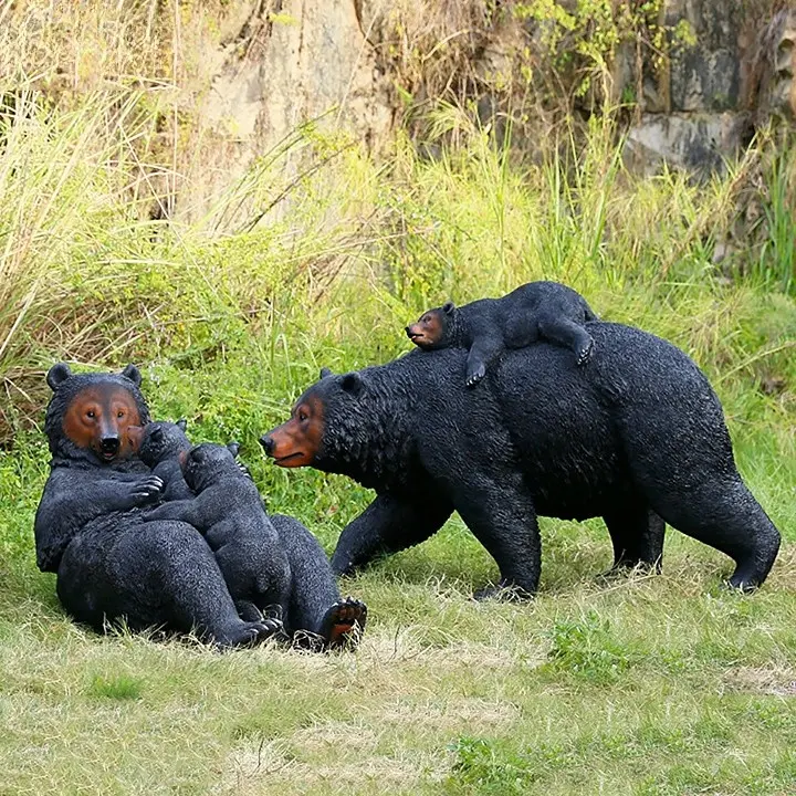 SE7ART Decoração Jardim Animal Estátua de Urso Preto Tamanho Real Escultura de Decoração ao Ar Livre de Jardim em Fibra de Vidro