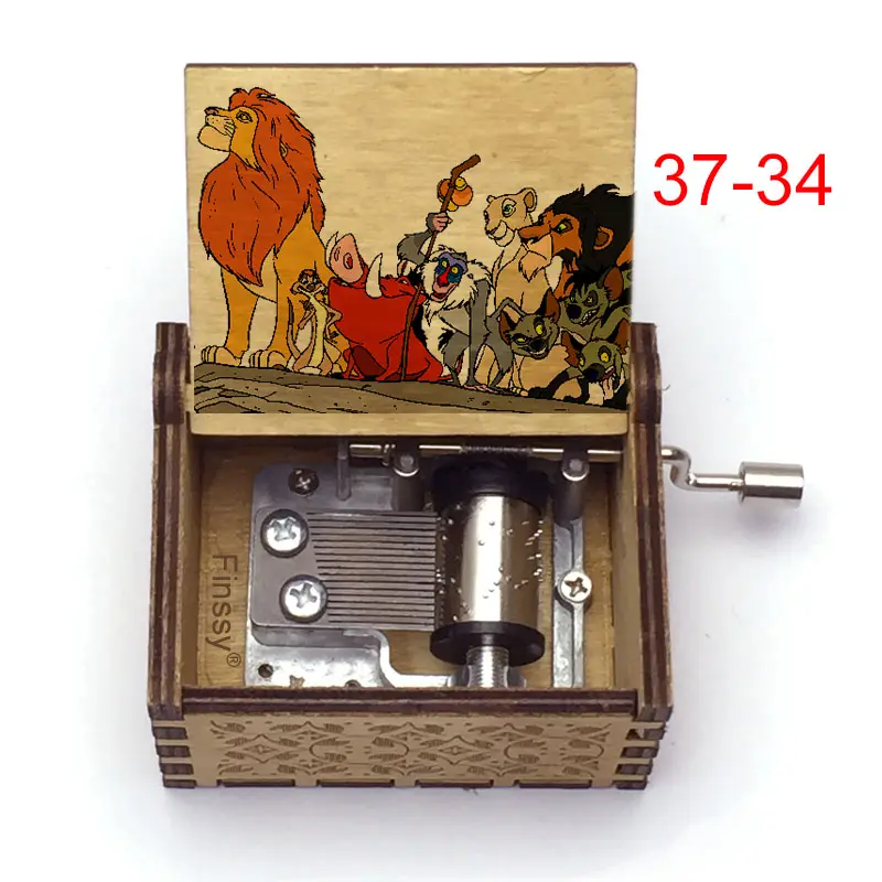 Wholesale color print custom song can you feel the love tonight Anime Movie The Lion King Simba wood hand crank music box 37
