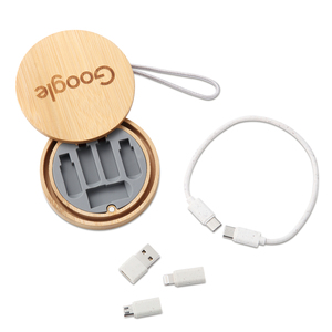圆形竹环保数据传输磁性USB C电缆套件多充电电缆外壳