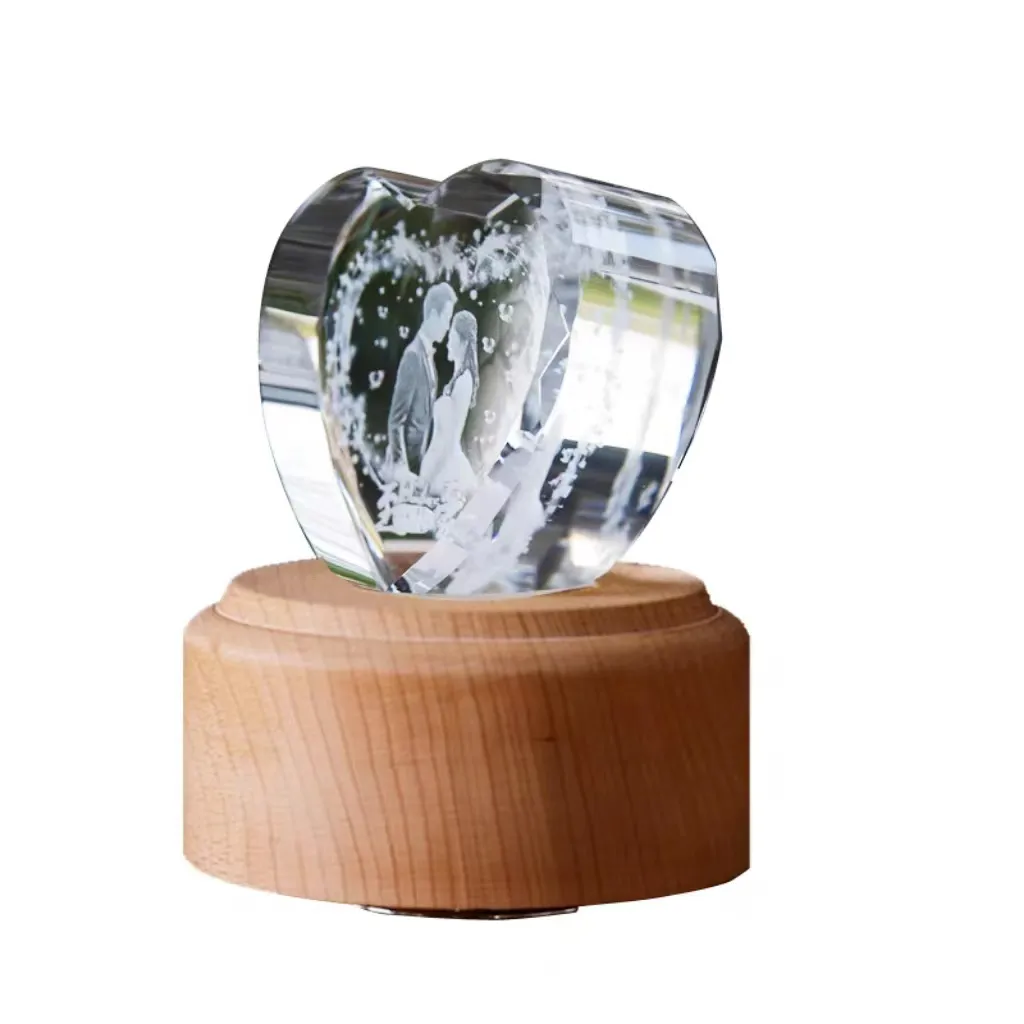 Anneler günü hediyesi için kristal güzel kalp şekli kristal 3d lazer fotoğraf baskı onur