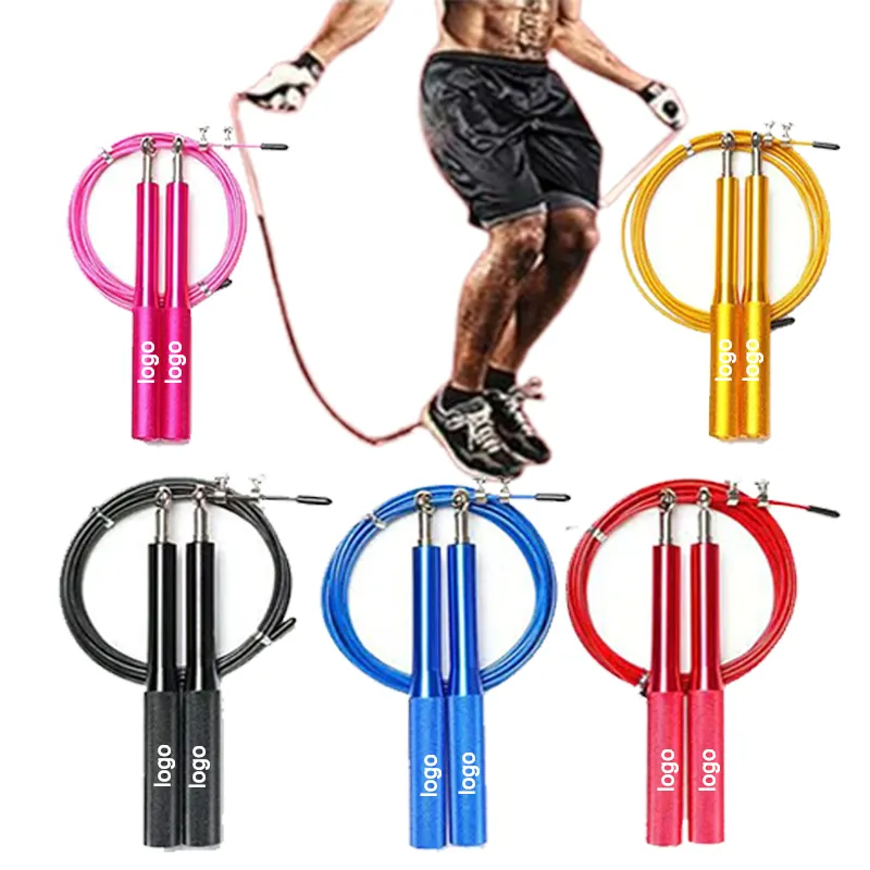 Novo Design Ajustável Fio De Aço De Alumínio Velocidade Pular Corda Para Saltar Esportes Com Logotipo Personalizado Atacado Metal Skipping Rope