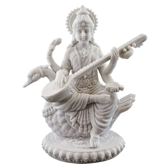 Statue de la vine en résine, Saraswati assis sur le cygne, Figurine de la vine, déesse en polyrésine, Idol de la Sculpture cognitrice