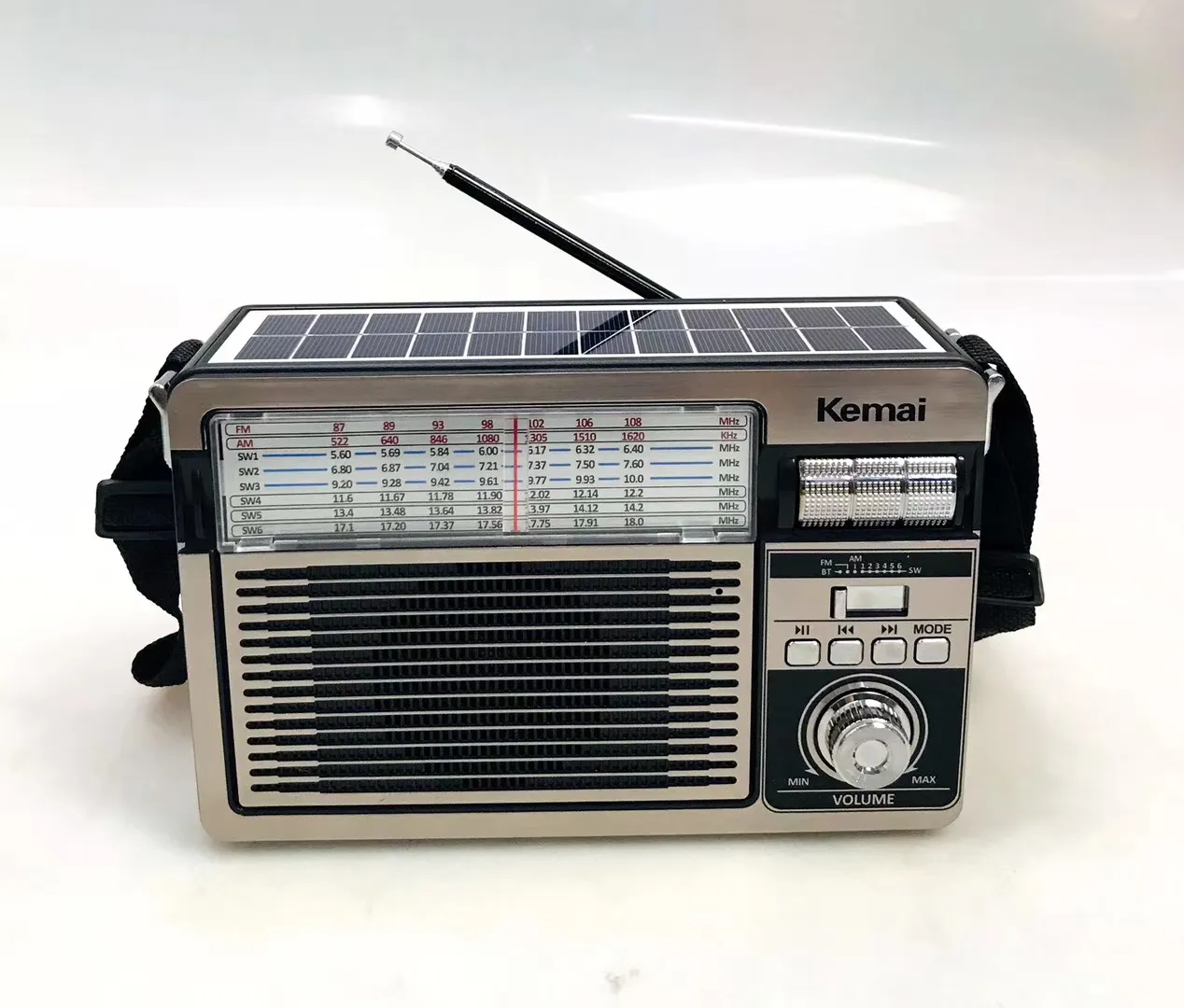 Kemai-MD-515BT-S SW con luz Solar, Radio recargable con USB, SD, TF, reproductor Mp3, FM, AM, 3 bandas