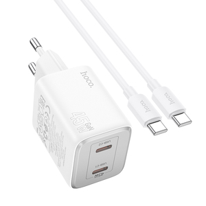 HOCO N42 EU Elogiado Dual Port PD45W 2C <strong>Charger</strong> With Type-C to Type-C Data Cable Set - Product Image 3