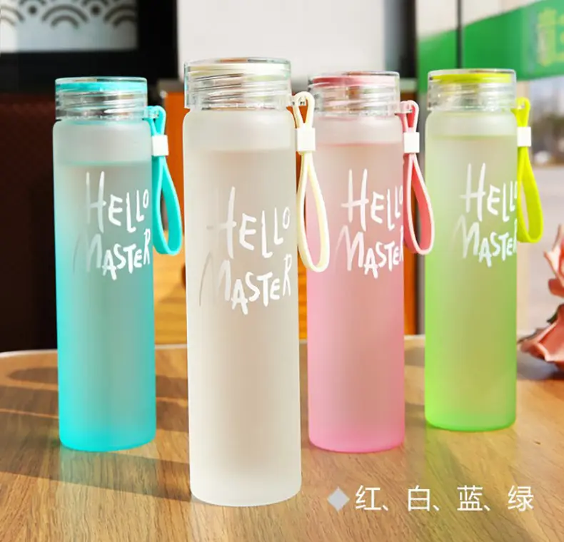Regalo colorato in vetro borosilicato alto bottiglia d'acqua botella de agua viderio cup glassato bicchieri a buon mercato bottiglia d'acqua di vetro
