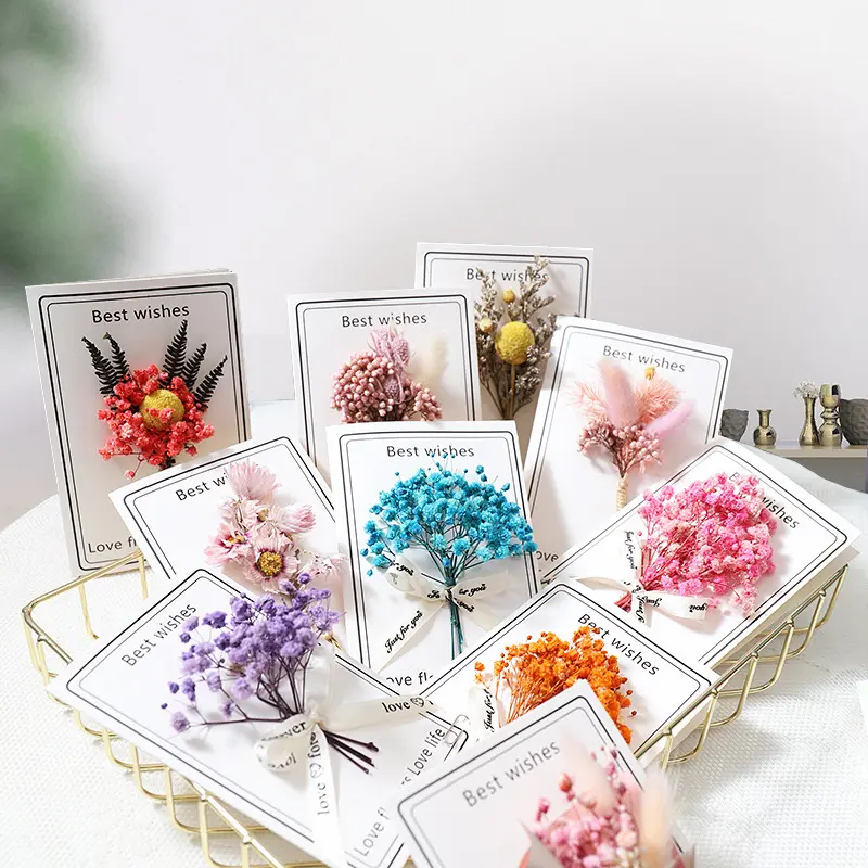 Tarjetas de Felicitación de flores secas 3d, tarjetas de felicitación de cumpleaños con flores secas, nuevos estilos