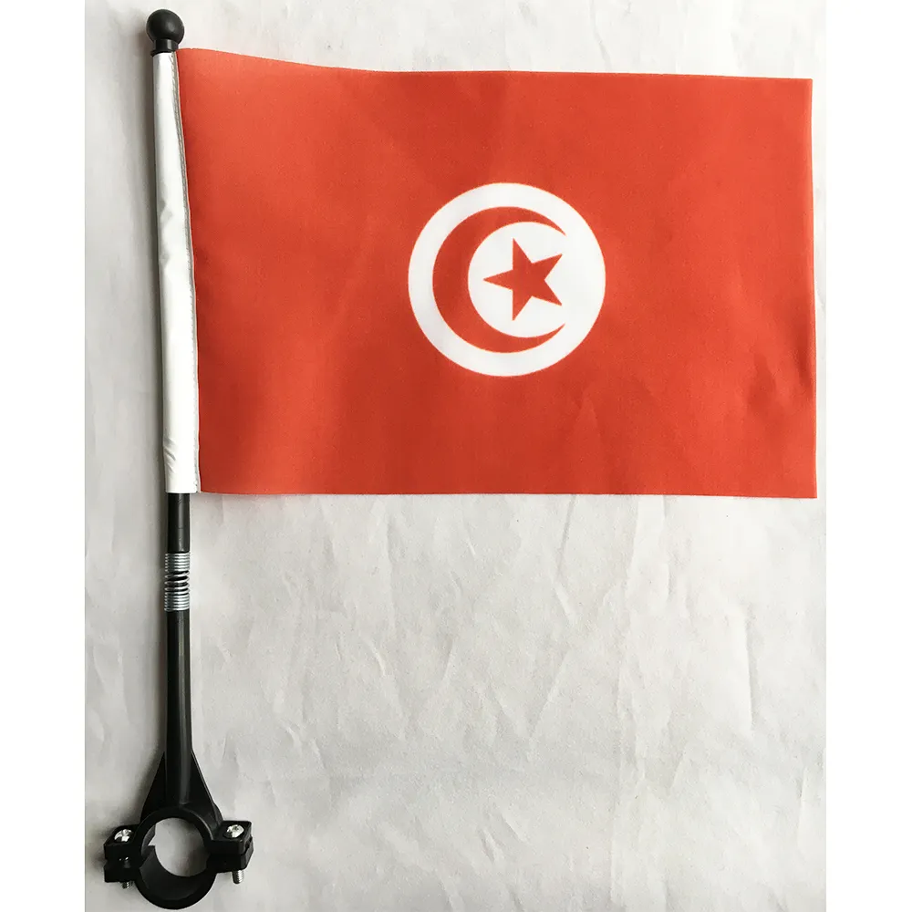 Advertising hot sells 14*21cm mini Tunisia Bicycle flags customized outdoor Bike flags