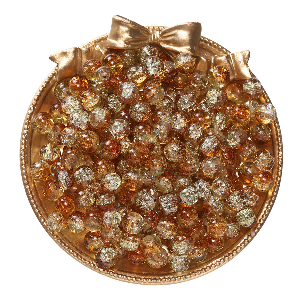 Perles de verre craquelé bicolores - jaune brunâtre