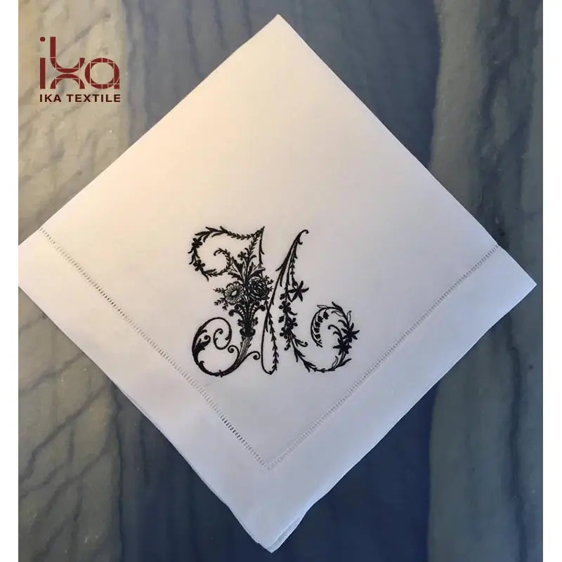 Mandil de tela de lino blanco para restaurante, pañuelo para mesa, bordado, con monograma