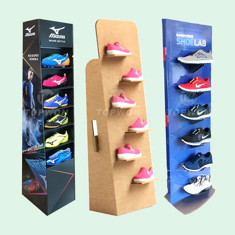 Scaffale di immagazzinaggio delle scarpe del supermercato del supporto dello scaffale di esposizione del cartone delle scarpe da corsa di sport al dettaglio commerciale su ordinazione