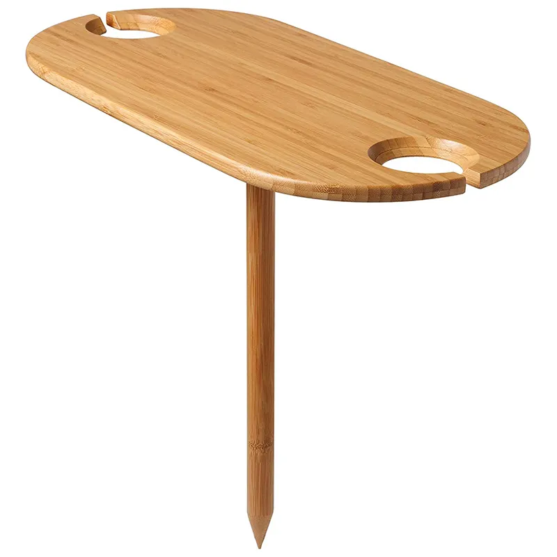 Tavolo da Picnic portatile da esterno tavolo in bambù con 2 supporti in vetro semplice scrivania rimovibile per birra
