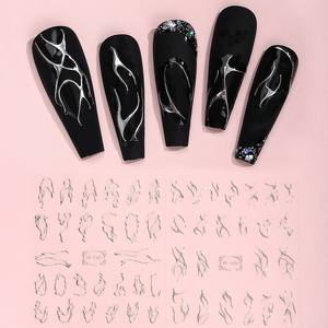 Toptan düşük fiyat için sanatsal 3d Metal hatları tırnak çıkartma <span class=keywords><strong>DIY</strong></span> tırnak sanat sihirli ayna toz ücretsiz