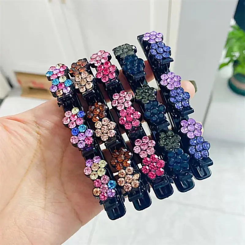 Novo conjunto de grampos de cabelo com strass para mulheres e meninas, grampos de cabelo com garra e flores, 2 peças por atacado