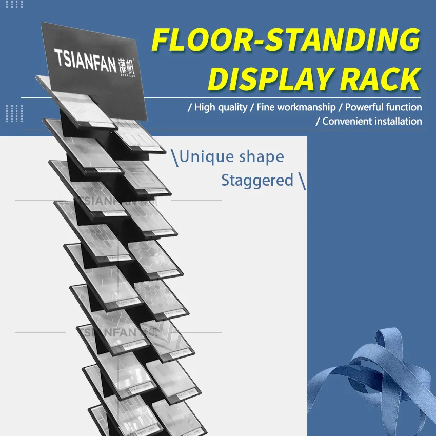 Floor Stone Standing Display New Design Tilt Ceramic Tile Racks For Show Artificial Granite Quartz Black Marble Sample Displays