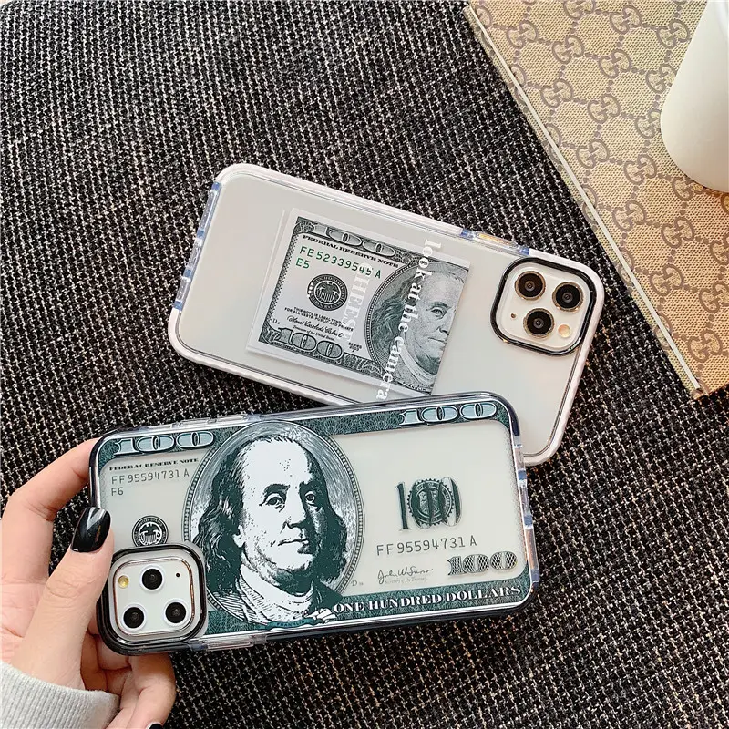 Hot Sale Cute Money Cash Dollar Phone Case for iPhone 13 Fashion Soft Shockproof Clear Cover for iPhone 12 11 7 8 X XR XS MAX