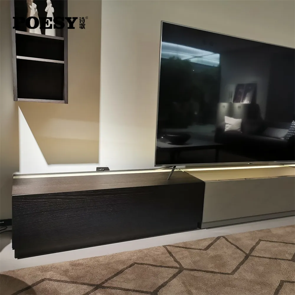 Modern Floor standing TV lift stand cabinet with LED light