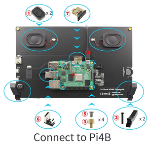 Raspberry Pi 4B 10,1-Zoll-Touchscreen 1024x600 IPS-LCD mit 2 Lautsprechern Display halter für Raspberry Pi 4 Modell B/3B/PC