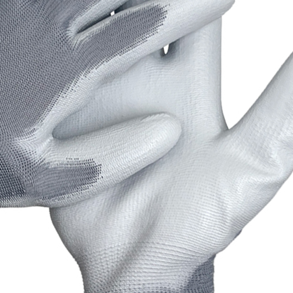 Grey Construction Professional Work Gloves PU Coated 13 Gauge Industrial Electronic Personal Knitted Work Safety Gloves 5