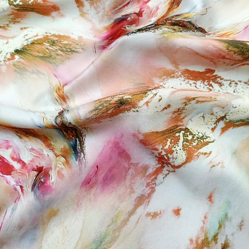 Wholesale 95% Polyester 5% Spandex Breathable Matte Stretch Knitted Abstract Digital Floral Printing Milk Silk Fabric