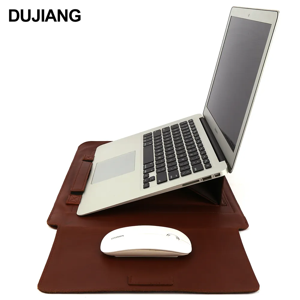 Casing Pelindung Laptop Kulit Asli, Sarung Pelindung Lengan Laptop untuk Apple Ipad Macbook dengan Bantalan Mouse