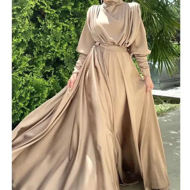 Vestido maxi para mulheres de formatura de formatura de casamento, vestido modesto de cetim muçulmano personalizado Dubai, fabricantes de roupa para mulheres