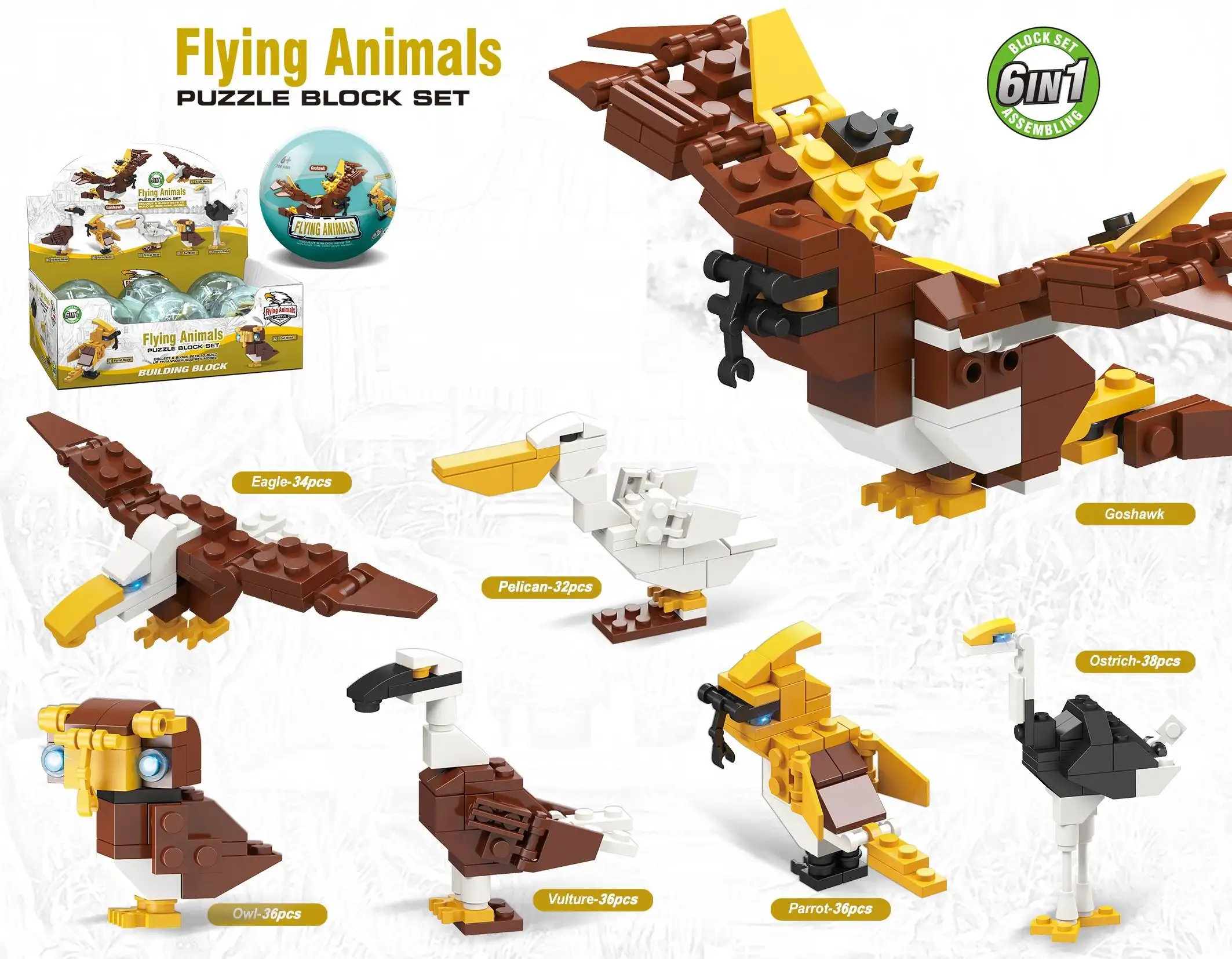 6 en 1 oeuf Capsule Animal plastique créatif Mini animaux ensemble blocs de construction jouets pour enfants