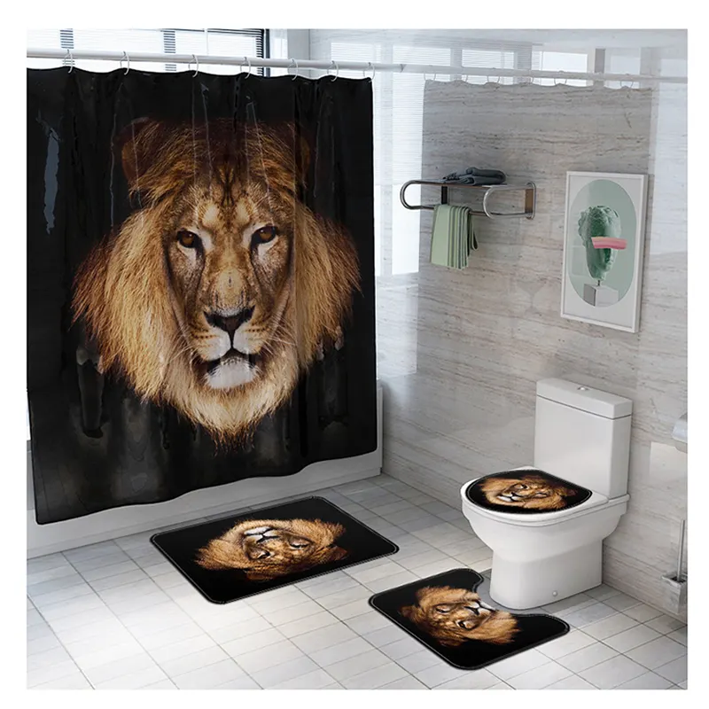 Rideaux de douche avec motifs d'animaux, ensembles de salle de bains étanches avec drap de douche et tapis