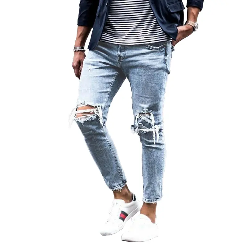 Jeans de créateur pour hommes 2023 Denim Straight Trendy Pantalons pour hommes Pantalons avec trous déchirés Mode