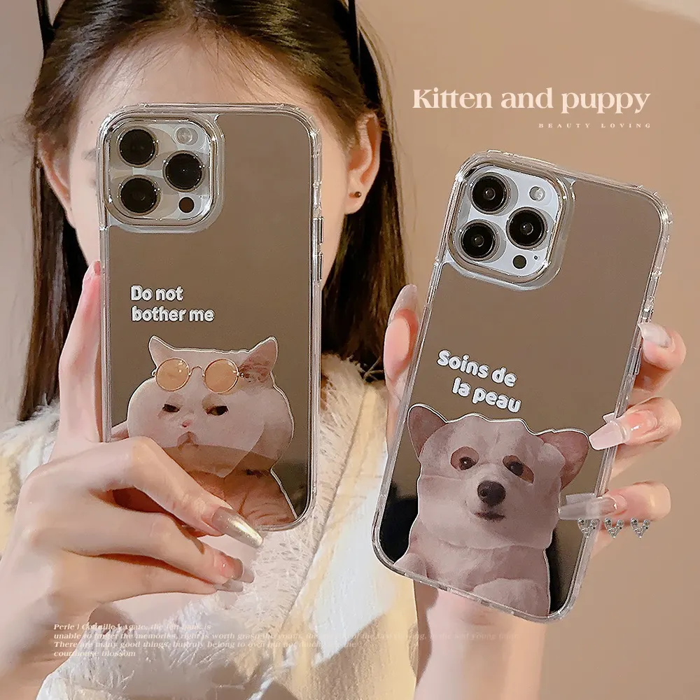 प्यारा चेहरा मास्क बिल्ली कुत्ते जोड़े आईफ़ोन के लिए 15 प्लस 14 प्रो 13 प्रो मैक्स 12 11 बैक कवर कवर