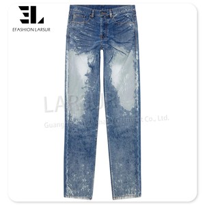 LARSUR özel Denim fabrika sıkıntılı <span class=keywords><strong>Devore</strong></span> etkisi Denim kot tükenmişlik korozyon silinmiş Denim ince kot pantolon