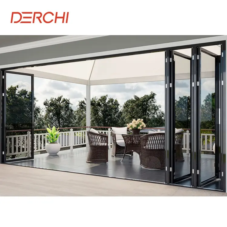 Gran oferta AS2047 interior doble triple acristalamiento aluminio Bi Fold puertas de patio Puerta de acordeón