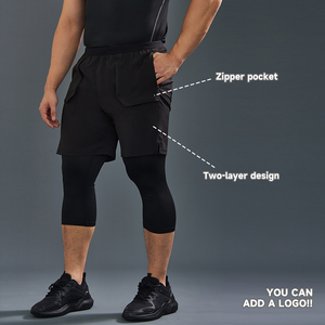 Luckpanther 2 in 1 Gym <strong>Running</strong> Trouser Compression Double Layer Quick Dry <strong>Capri</strong> 3/4 Leggings for Men With Zipper Pocket - Product Image 2