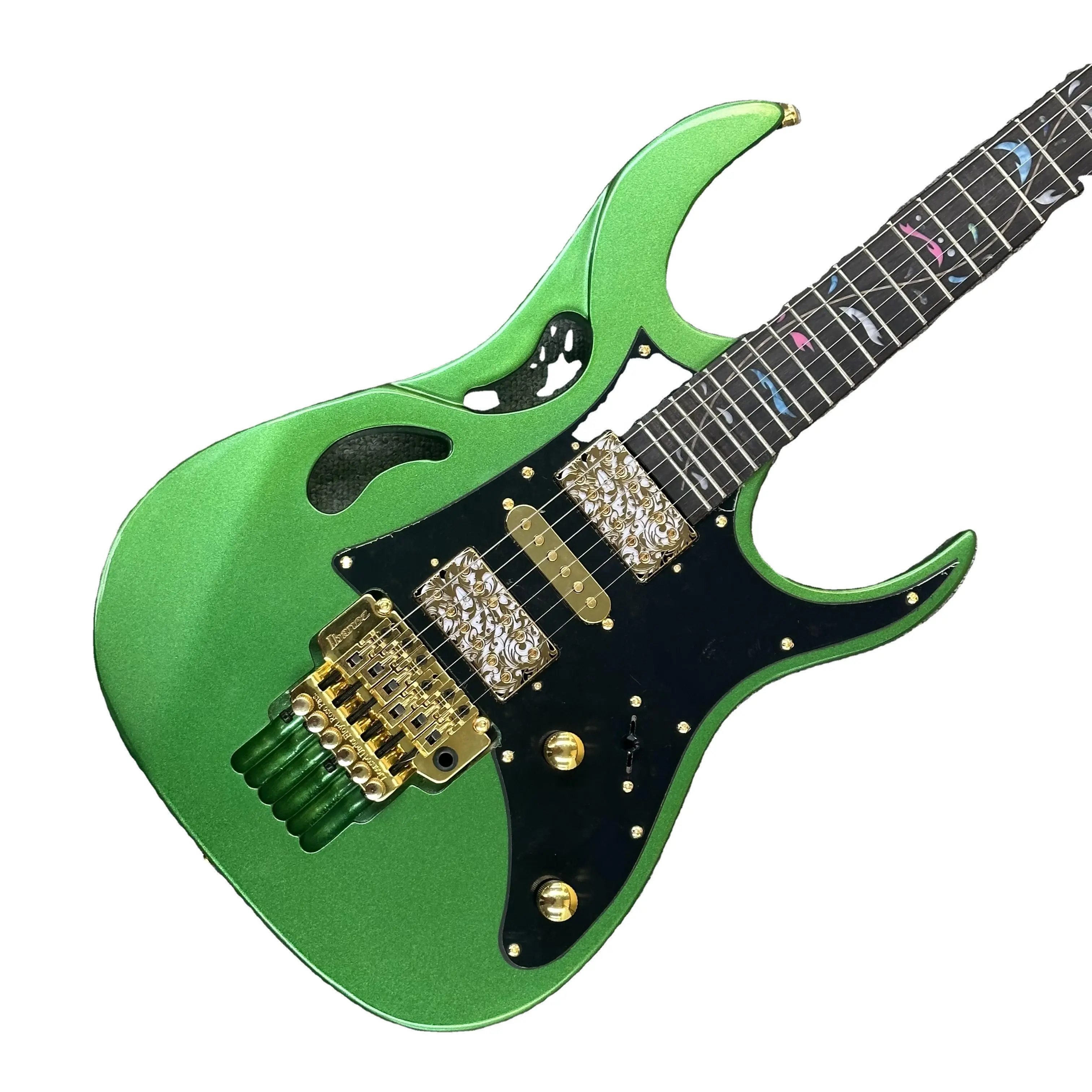 Gitar listrik 7V hijau merek Ibnu dengan kapal perangkat keras emas ke AS