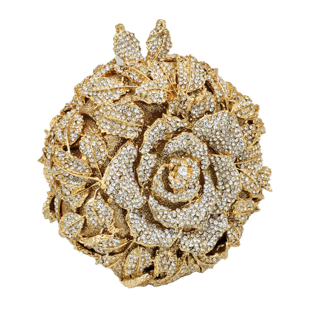 Elegant Rose Flower Women Crystal Evening Clutch Bags Bridal Floral Handbag and Purse Wedding Party Diamond fgg Bag