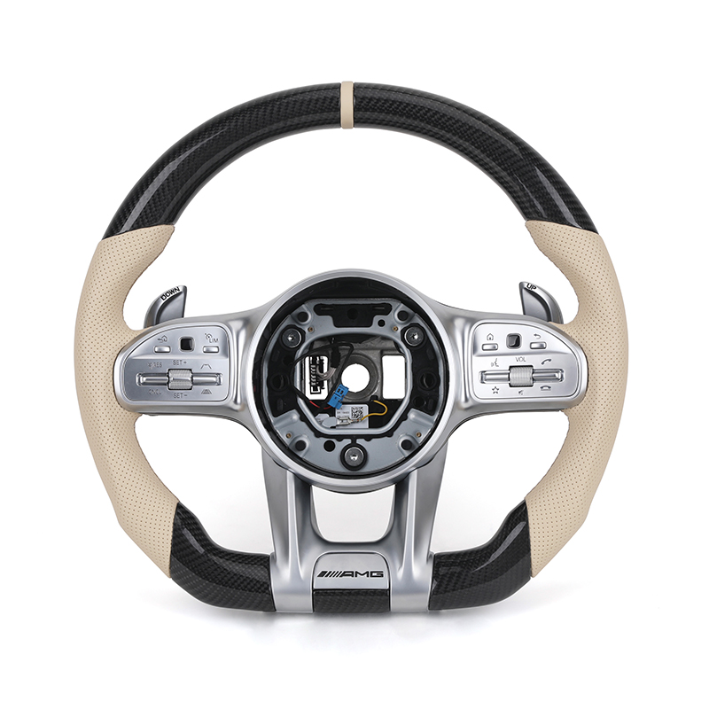Cuir beige + Fibre de carbone + Garniture argentée