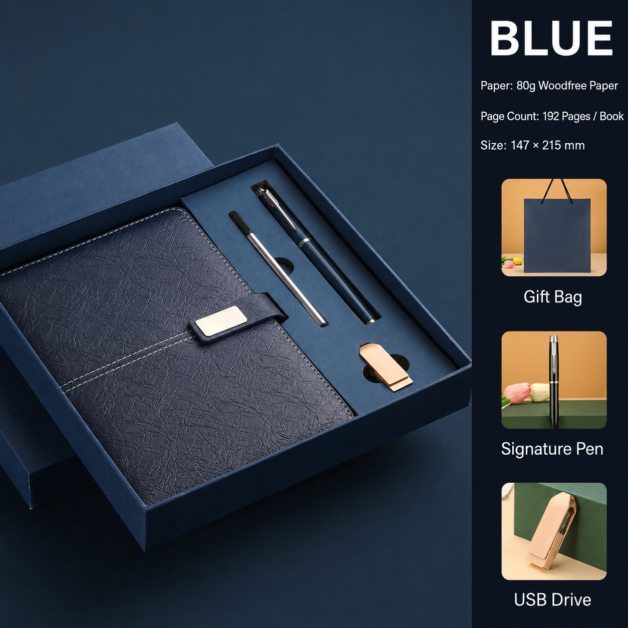 Ensemble bleu avec clé USB