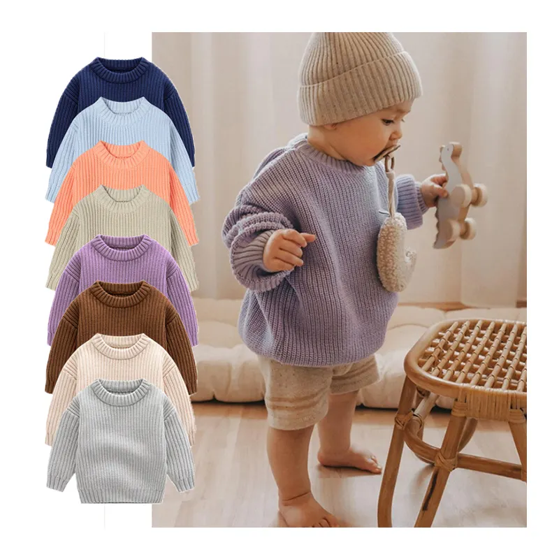 Suéter personalizado de fábrica al por mayor, suéter de punto grueso para bebé, Jersey Unisex para niño y niña, suéter para niño recién nacido