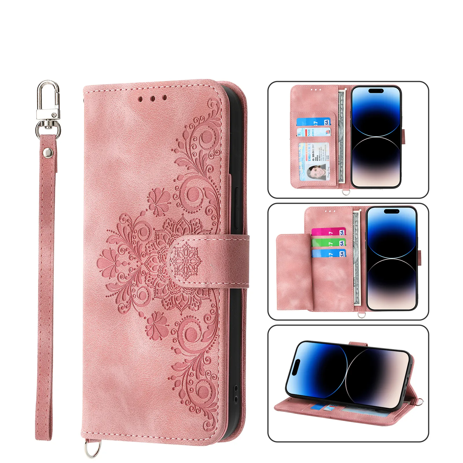 IPhone 15 Pro Max 14 Plus 1312 Mini 11 XS Max XR 8 Plus 7 6 Folio Filp Wallet Cover with Card Holder用レザー電話ケース