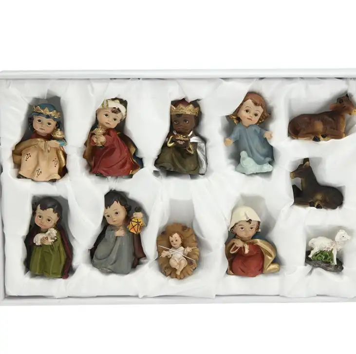 Figuritas de resina hechas a mano, juego de Natividad para bebé, familia Santa, regalos de navidad